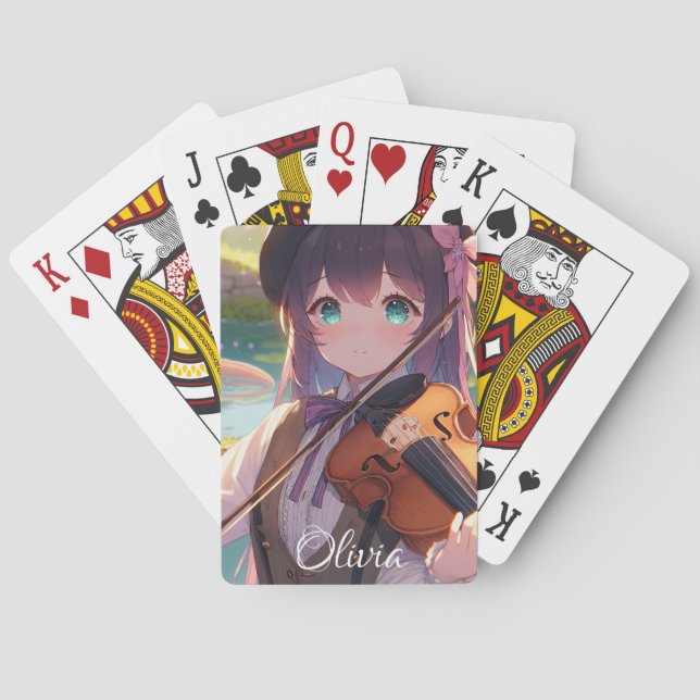 Baraja De Cartas Chica anime personalizado jugando al violín (Reverso)
