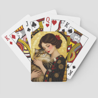 Baraja De Cartas Chica bonita y gato lindo Art Nouveau Gustav Klimt