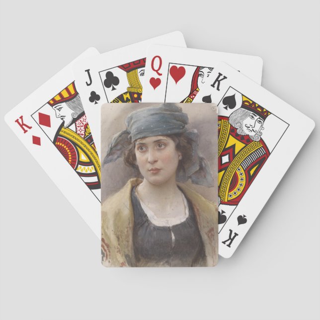 Baraja De Cartas Chica con un velo verde (por Ludwig Passini) (Reverso)