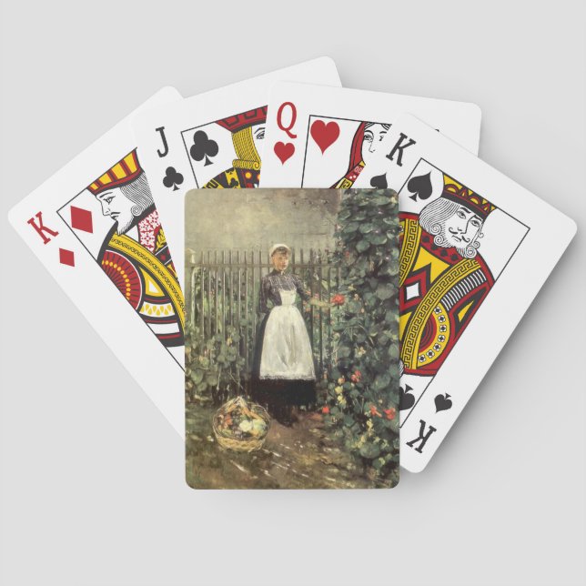 Baraja De Cartas Chica con una cesta de verduras en un jardín (Reverso)