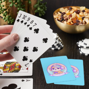 Baraja De Cartas Chica de juego lindo Kawaii perro con alas en azul
