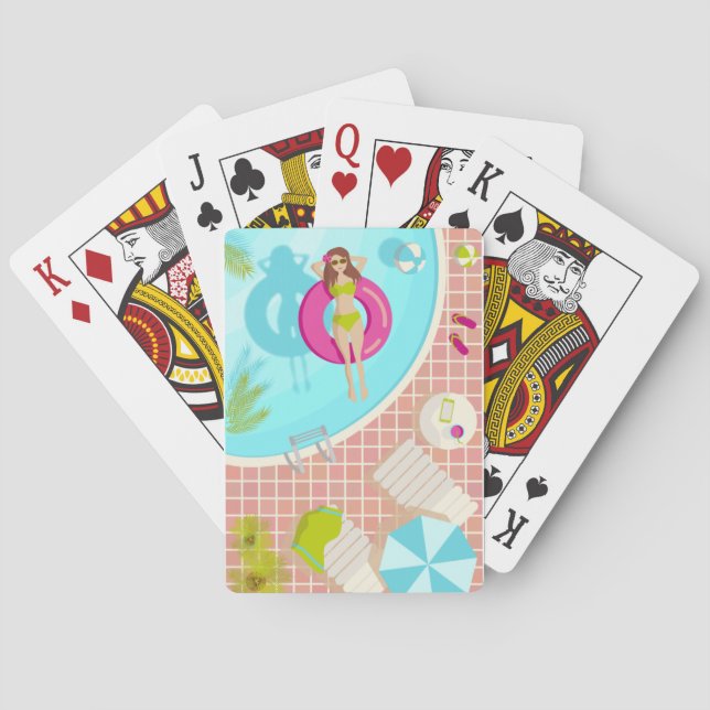 Baraja De Cartas Chica de la piscina en la playa de verano de bikin (Reverso)