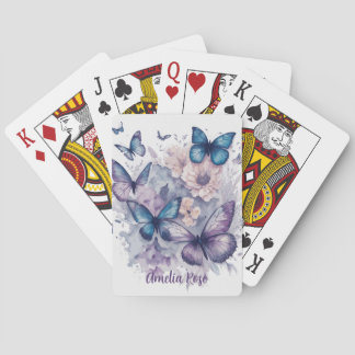 Baraja De Cartas Chica de nombre púrpura de mariposas personalizada
