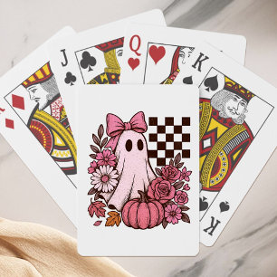 Baraja De Cartas Chica fantasma de coqueta rosa retro con Bow Hallo