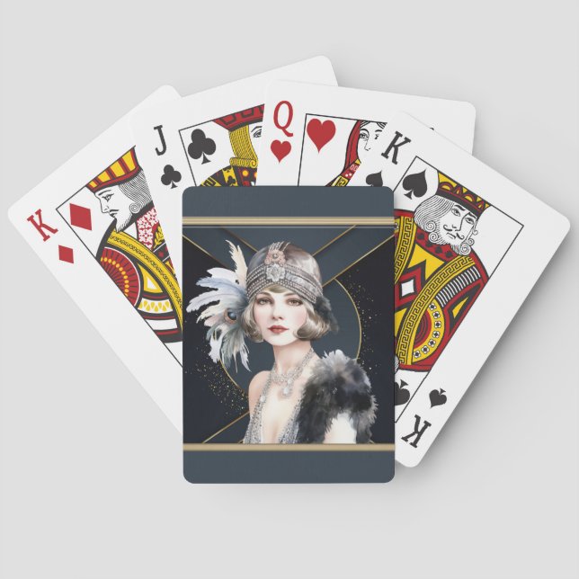 Baraja De Cartas Chica Flapper Art Déco (Reverso)