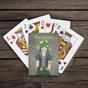 Baraja De Cartas Chica gótico espeluznante Gorra verde vestido negr