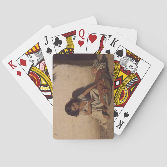 Baraja De Cartas Chica joven con un bebé (niños pobres de la calle) (Reverso)