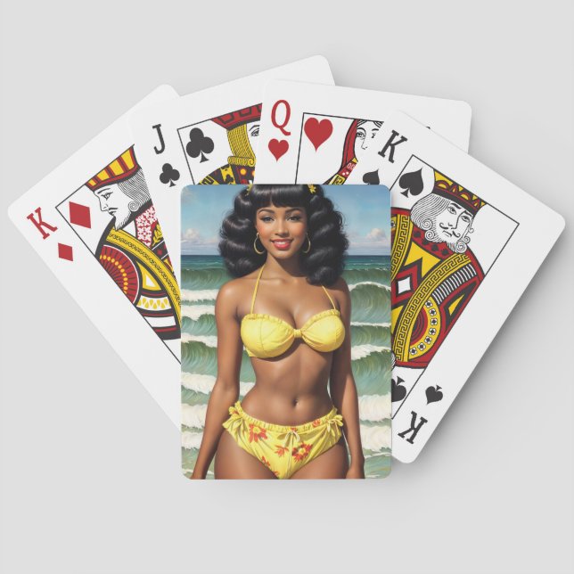 Baraja De Cartas Chica negro Pinup Melanin Bikini Model (Reverso)