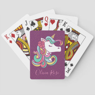 Baraja De Cartas Chica personal de Purpurina de oro de Unicornio má
