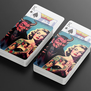 Baraja De Cartas Chica Retro Endiablada con Tatuajes