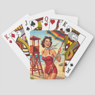Baraja De Cartas Chica Salvavidas de Playa Vintage Pin Up