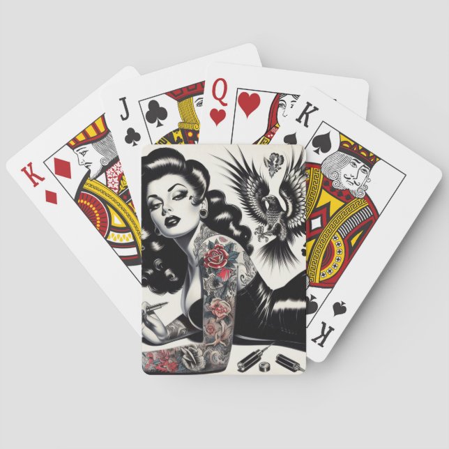 Baraja De Cartas Chica Tattooed de la vieja escuela (Reverso)