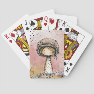 Baraja De Cartas Chica Vintage con Margaritas sobre Fondo Rosa