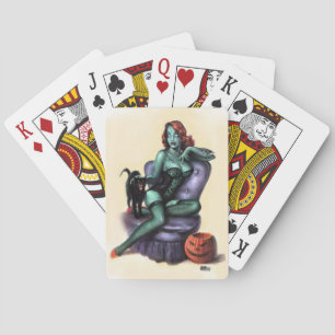 Baraja De Cartas Chica Zombie de Halloween en Posado Seductor