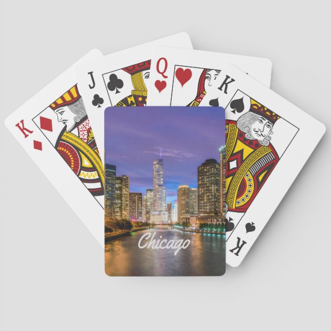 Baraja De Cartas Chicago Illinois City De Noche (Reverso)