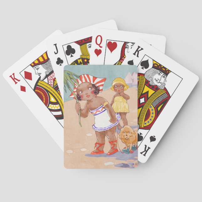 Baraja De Cartas Chicas afroamericanos de época en la playa (Reverso)