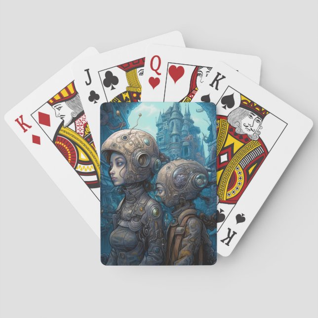 Baraja De Cartas Chicas astronautas: ciencia ficción surrealista (Reverso)