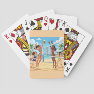 Baraja De Cartas Chicas de dibujos animados jugando voleibol de pla