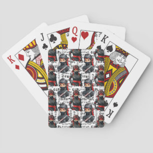 Baraja De Cartas Chicas Ninja Anime con diseño de patrón de texto