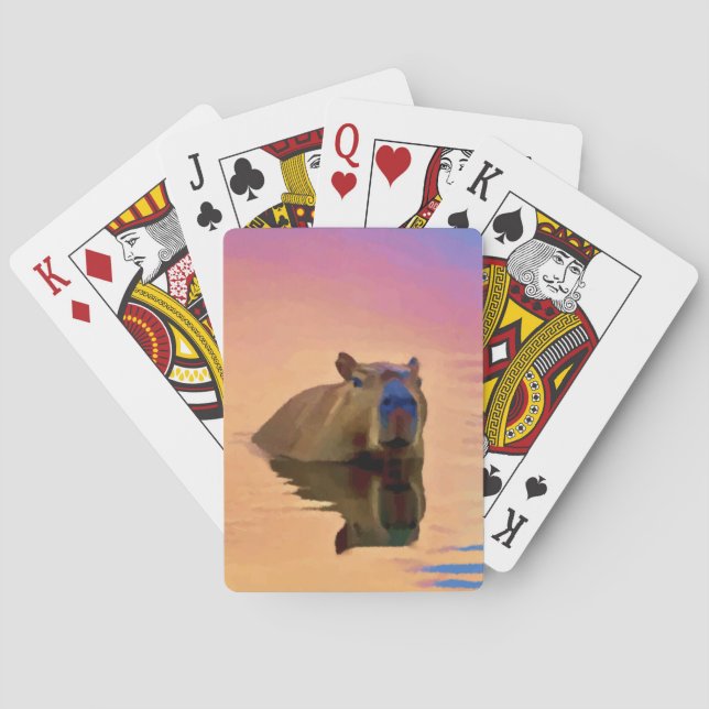 Baraja De Cartas Chigüiro emerge de un lago tranquilo (Reverso)