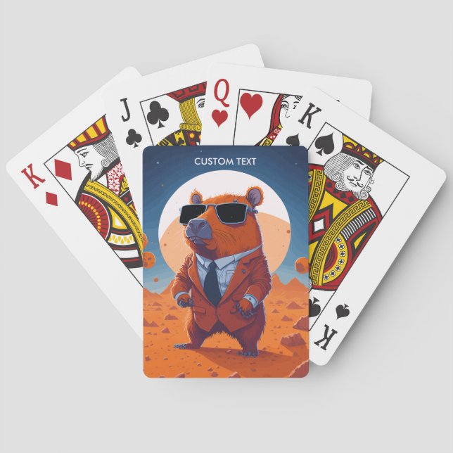 Baraja De Cartas Chigüiro Gracioso Personalizado Con Traje En Marte (Reverso)