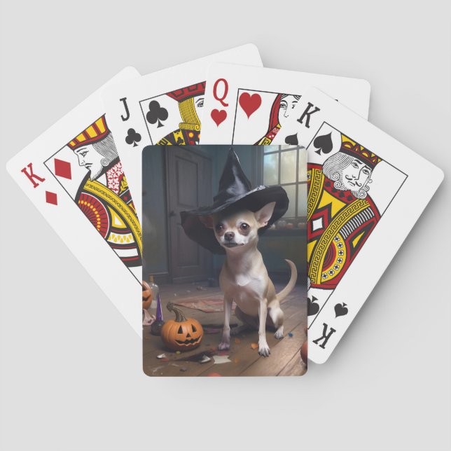 Baraja De Cartas Chihuahua Calabazas de Halloween (Reverso)