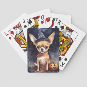 Baraja De Cartas Chihuahua de Halloween con calabazas temerosas