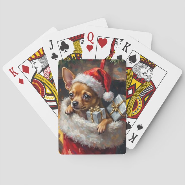 Baraja De Cartas Chihuahua Dog Christmas Stocking Surprise Art (Reverso)