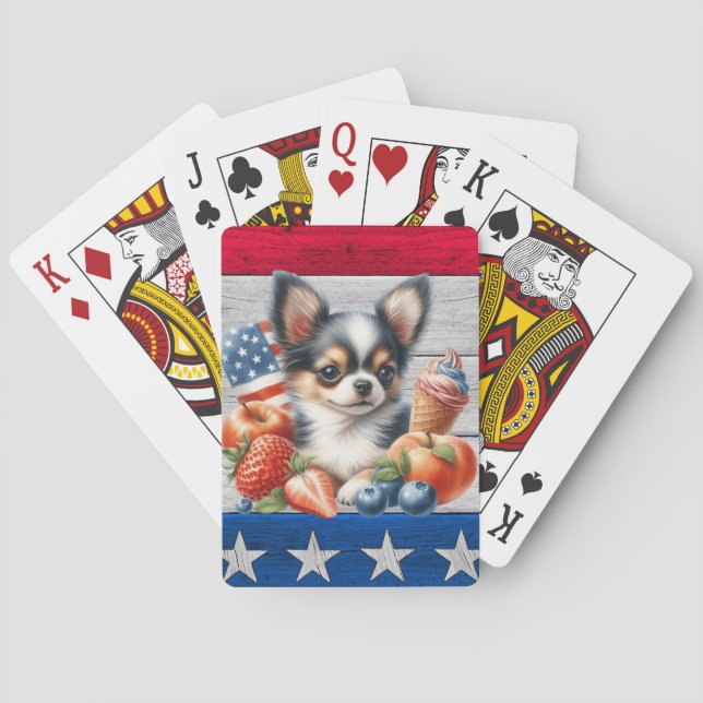 Baraja De Cartas Chihuahua Fruta Patriótica Estados Unidos Cabello  (Reverso)