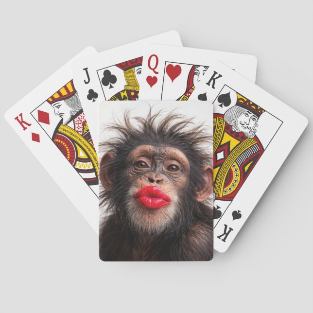 Baraja De Cartas Chimpancé con lápiz labial rojo (Reverso)