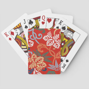 Baraja De Cartas Chinoiserie Floral Japonés Rojo Kimono Hawaiano