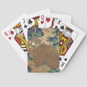 Baraja De Cartas Chinoiserie Pavo Real Azul con Jardín de Flores Ex