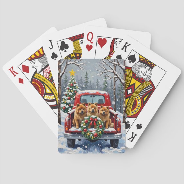 Baraja De Cartas Chow Chow Christmas Red Truck Holiday (Reverso)