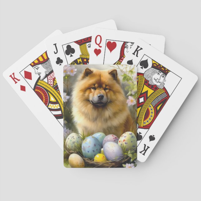 Baraja De Cartas Chow Chow con festividad de huevos de Pascua (Reverso)