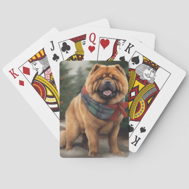 Baraja De Cartas Chow Chow Dog en Navidades de nieve (Reverso)