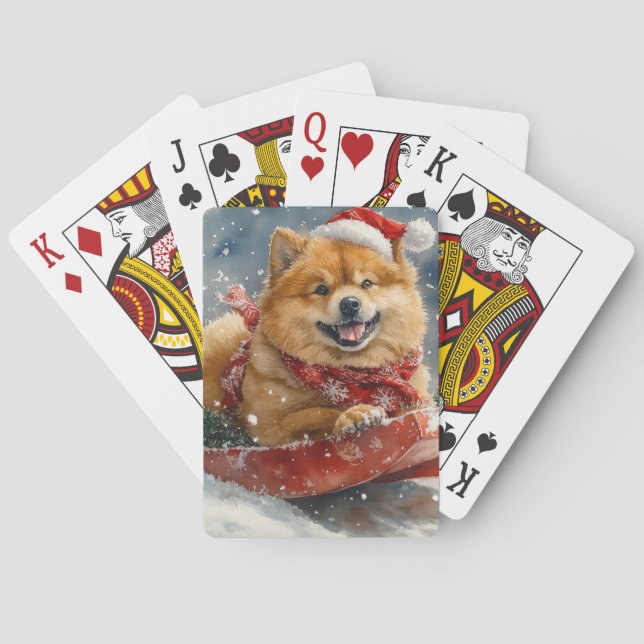 Baraja De Cartas Chow Chow Dog en Sledge Let it Snow Navidades (Reverso)