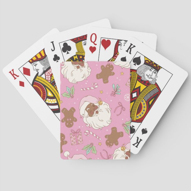 Baraja De Cartas Christmas Black Santa Pastel Pink (Reverso)