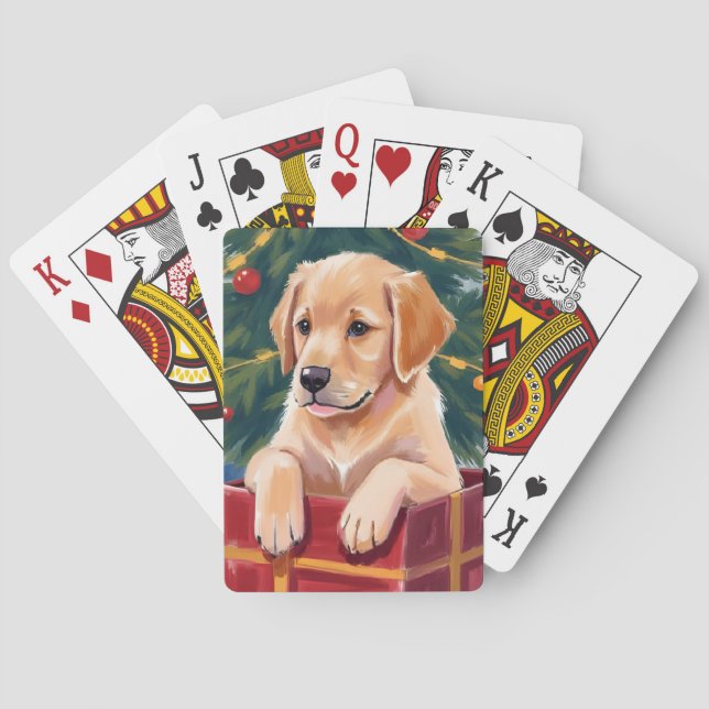 Baraja De Cartas Christmas Golden Retriever Puppy Present (Reverso)