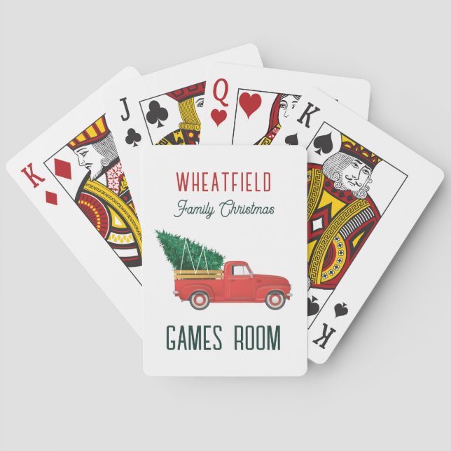 Baraja De Cartas Christmas Red Truck Family Games Room Custom (Reverso)