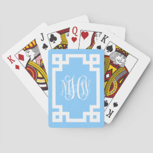 Baraja De Cartas Cielo Azul Blanco Vid Script Monograma Llave Grieg