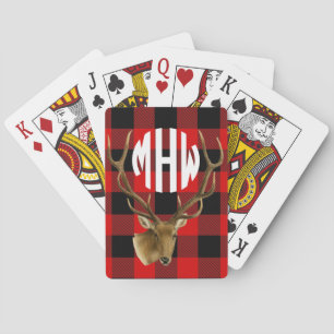 Baraja De Cartas Ciervo Rojo Negro Blanco Círculo Monograma Cuadro 