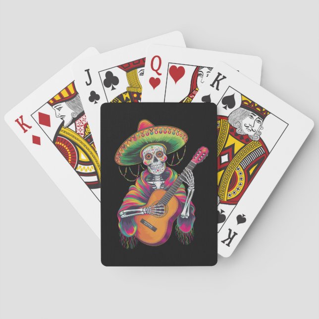 Baraja De Cartas Cinco De Mayo Skeleton Skull Fiesta Guitar (Reverso)