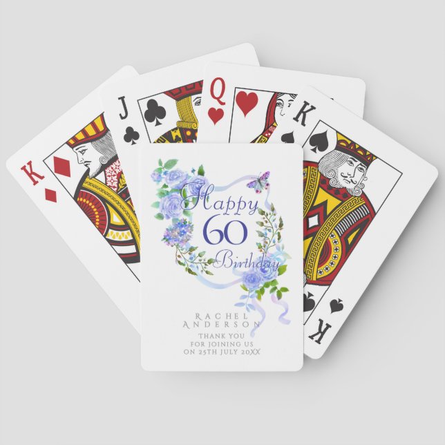 Baraja De Cartas Cinta de Rosa Azul Cumpleaños 60 (Reverso)