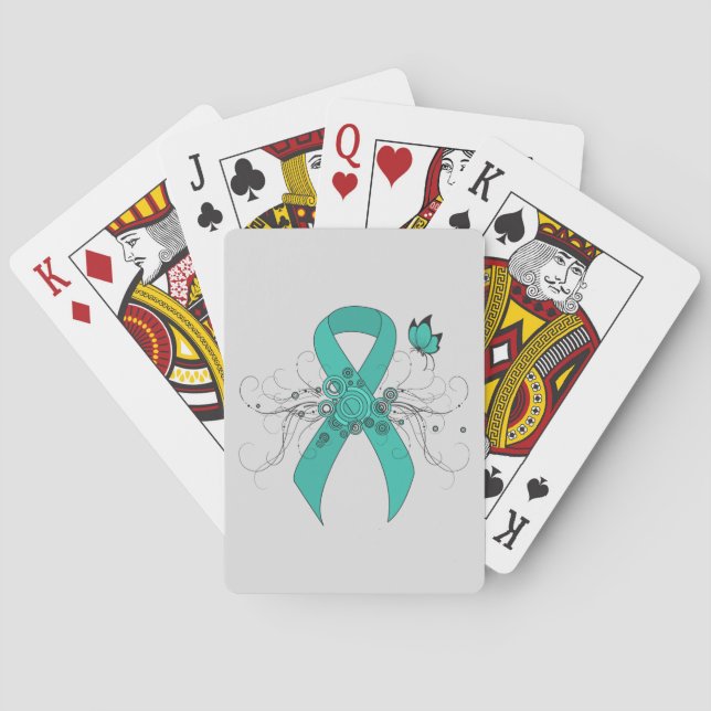Baraja De Cartas Cinta verde azulada con mariposa (Reverso)