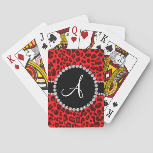 Baraja De Cartas Círculo rojo del estampado leopardo del monograma