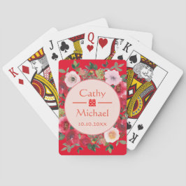 Baraja De Cartas Círculo rojo floral corona boda chino moderno