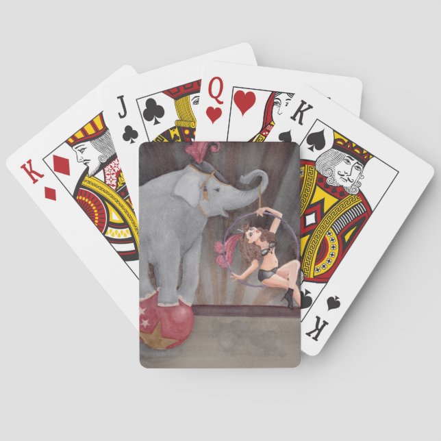 Baraja De Cartas Circus Acrobat Elephant Plantar tarjetas acuarela (Reverso)