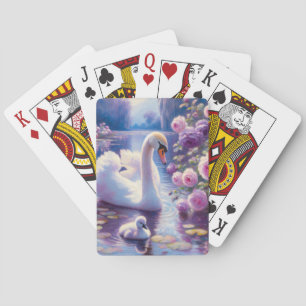 Baraja De Cartas Cisne blanco con Rosas morados