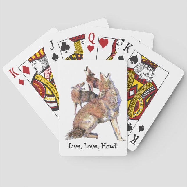Baraja De Cartas Cita divertida de Live Love Howl Howling Coyotes (Reverso)