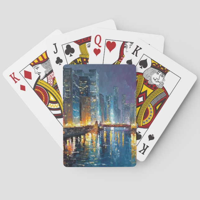 Baraja De Cartas City Lights Waterfront Skyline Playing Cards (Reverso)